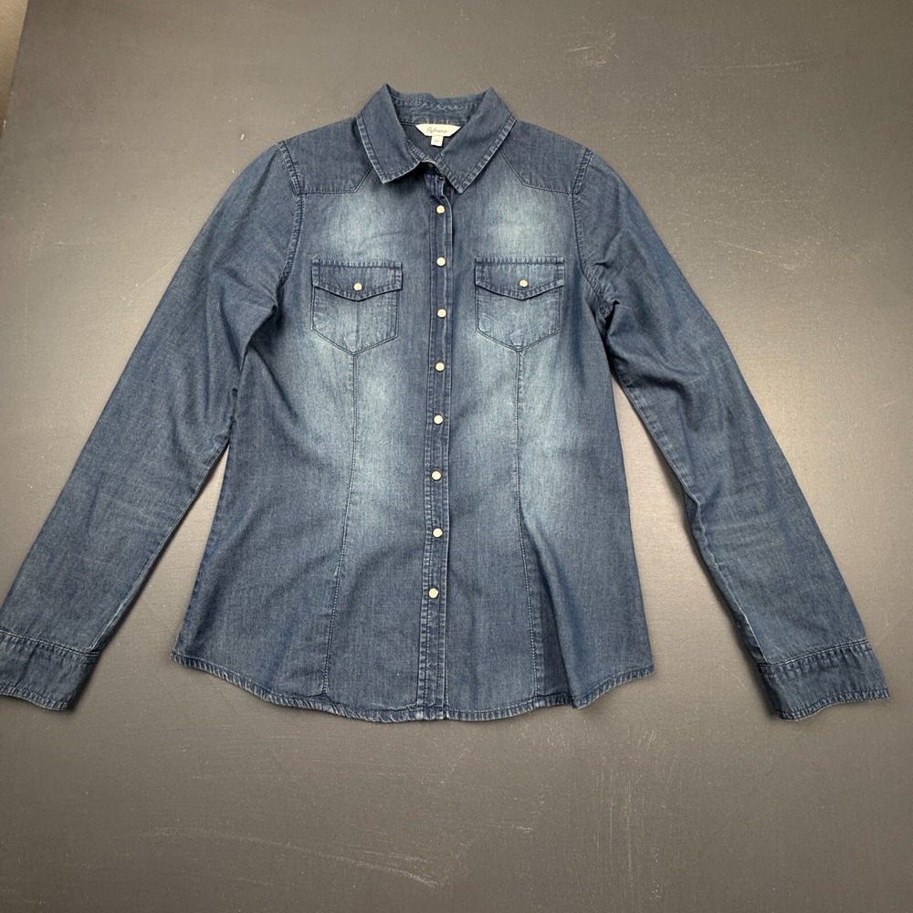 Reitmans Women's Small Blue Denim Shirt Button Down Long Sleeve Western Casual